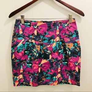 UO Silence + Noise Fitted Mini Skirt 4 Abstract Floral purple blue peach